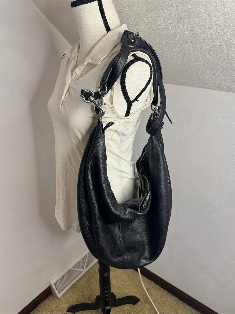 Rebecca Minkoff Large Black Pebble Leather Hobo Bag